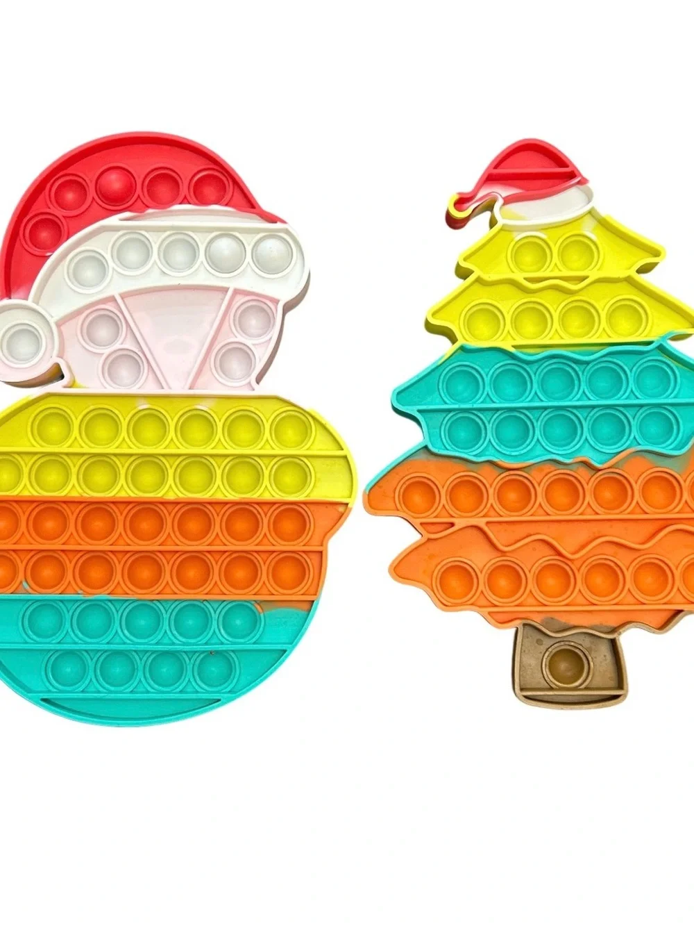 Stress Relief Fidget Toys Pop It Christmas Theme Snowman & Tree 10” Set Rainbow